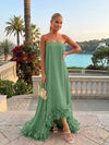 Strapless Chiffon Hi Low Formal Dresses with Feather