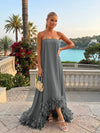 Strapless Chiffon Hi Low Formal Dresses with Feather