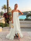 Strapless Chiffon Hi Low Formal Dresses with Feather
