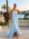 Strapless Chiffon Hi Low Formal Dresses with Feather