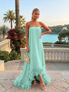 Strapless Chiffon Hi Low Formal Dresses with Feather