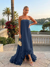 Strapless Chiffon Hi Low Formal Dresses with Feather