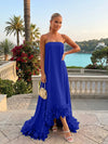 Strapless Chiffon Hi Low Formal Dresses with Feather