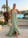 Strapless Chiffon Hi Low Formal Dresses with Feather
