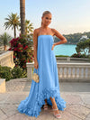 Strapless Chiffon Hi Low Formal Dresses with Feather