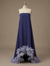 Strapless Chiffon Hi Low Formal Tent/ Trapeze /Tube Dresses with Feather
