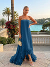 Strapless Chiffon Hi Low Formal Dresses with Feather