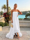 Strapless Chiffon Hi Low Formal Dresses with Feather