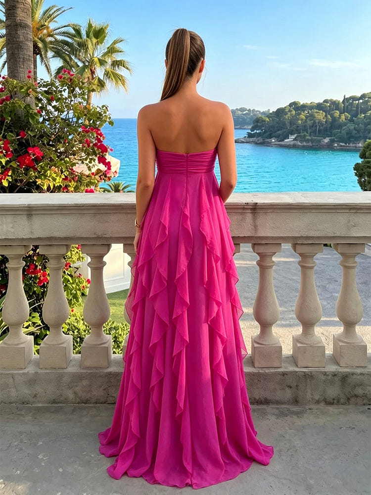 Chiffon A-Line Strapless Ruffles Formal Dresses – Gracins