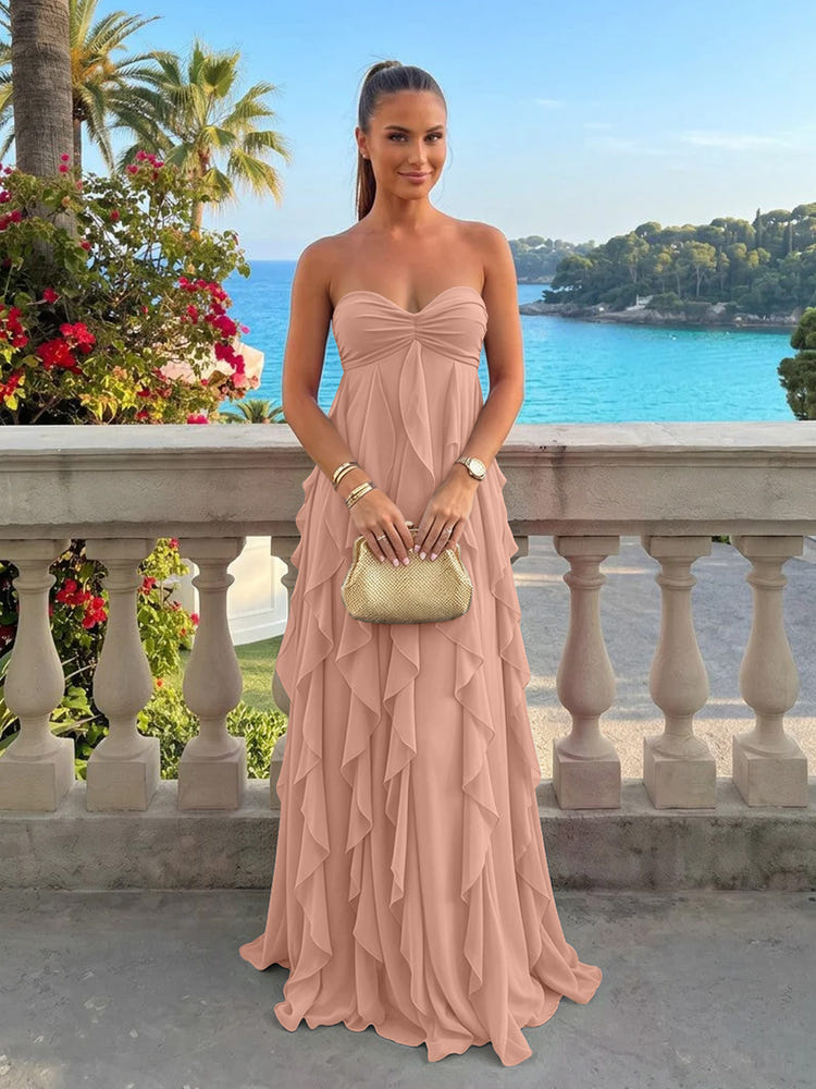 Chiffon A-Line Strapless Ruffles Formal Dresses