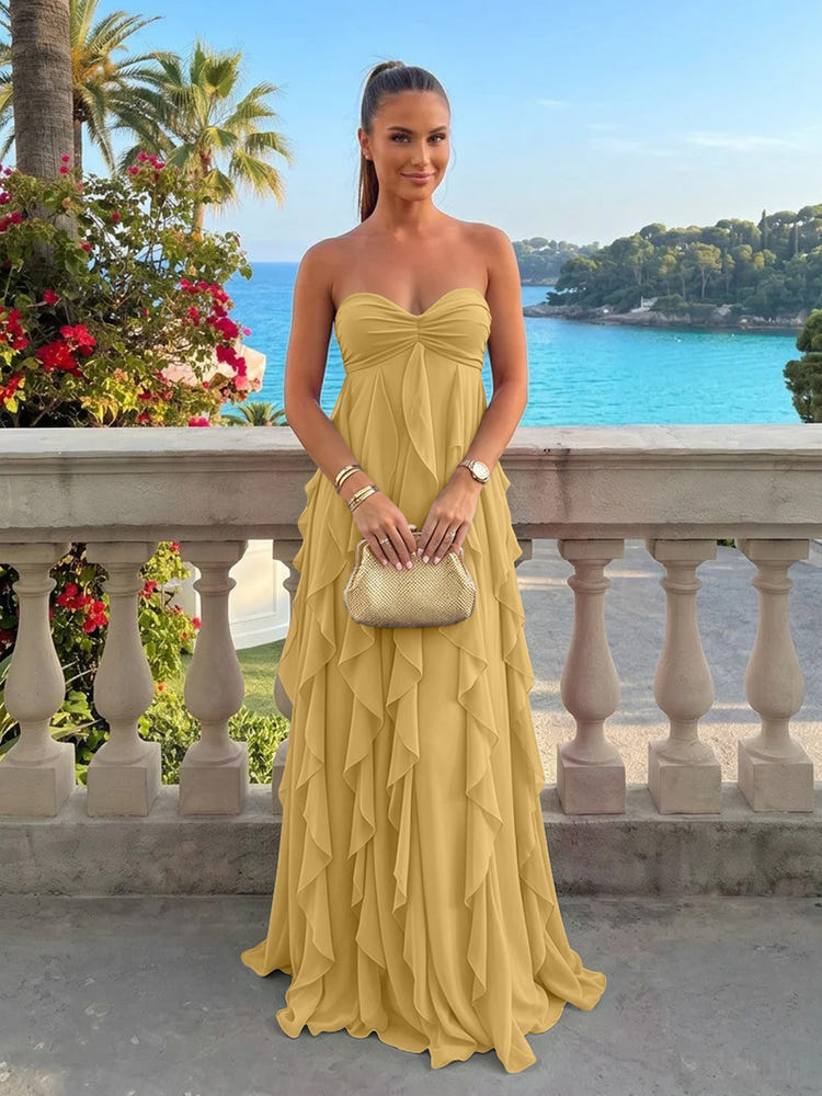 Chiffon A-Line Strapless Ruffles Formal Dresses