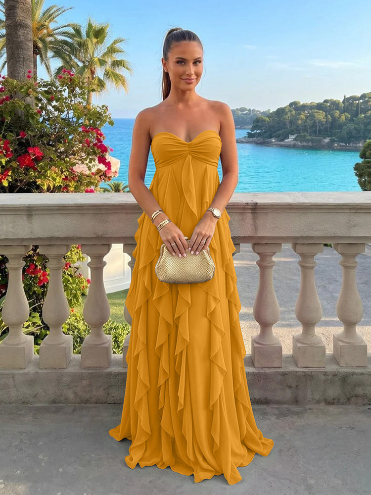 Chiffon A-Line Strapless Ruffles Formal Dresses