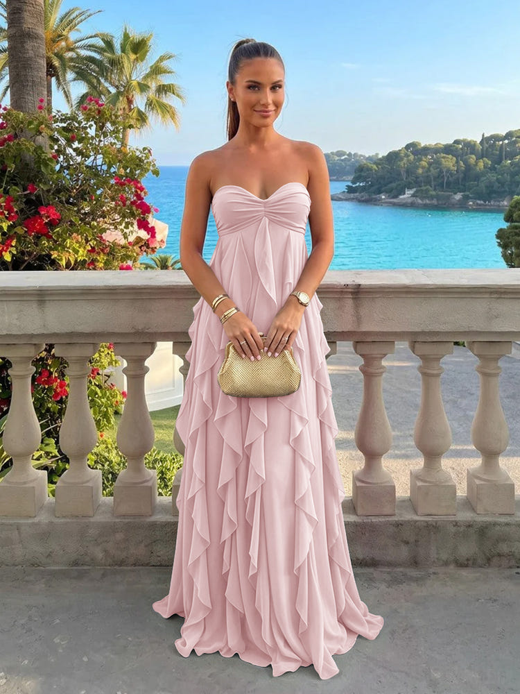 Chiffon A-Line Strapless Ruffles Formal Dresses