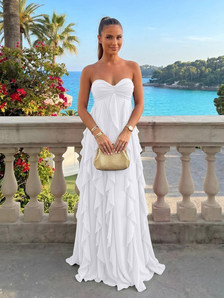 Chiffon A-Line Strapless Ruffles Formal Dresses