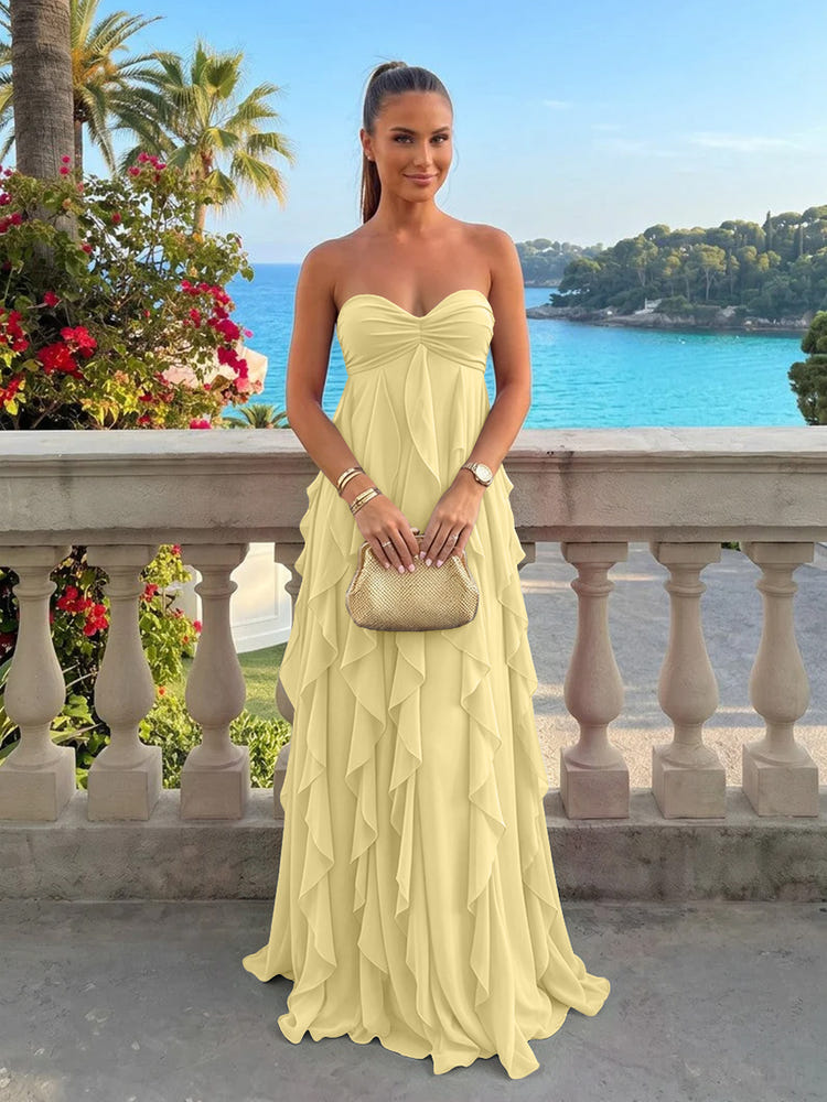 Chiffon A-Line Strapless Ruffles Formal Dresses