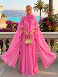 Chiffon Sheath Halter Formal Dresses with Long Caps