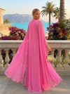 Chiffon Sheath Halter Formal Dresses with Long Caps