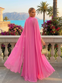 Chiffon Sheath Halter Formal Dresses with Long Caps