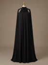 Chiffon A-Line Halter Formal Tent/ Trapeze Dresses with Long Caps