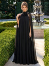 Chiffon A-Line Halter Formal Tent/ Trapeze Dresses with Long Caps