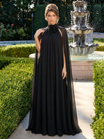 Chiffon A-Line Halter Formal Tent/ Trapeze Dresses with Long Caps