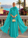Chiffon A-Line Halter Formal Tent/ Trapeze Dresses with Long Caps