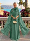 Chiffon A-Line Halter Formal Tent/ Trapeze Dresses with Long Caps