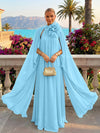 Chiffon A-Line Halter Formal Tent/ Trapeze Dresses with Long Caps