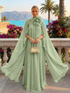 Chiffon A-Line Halter Formal Tent/ Trapeze Dresses with Long Caps