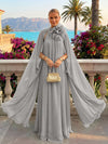 Chiffon A-Line Halter Formal Tent/ Trapeze Dresses with Long Caps