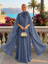 Chiffon A-Line Halter Formal Tent/ Trapeze Dresses with Long Caps