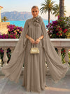 Chiffon A-Line Halter Formal Tent/ Trapeze Dresses with Long Caps