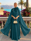 Chiffon A-Line Halter Formal Tent/ Trapeze Dresses with Long Caps