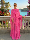 Chiffon Sheath Crew Neck Caps Formal Dresses