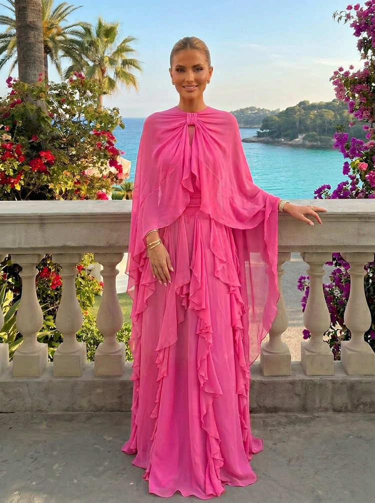 Chiffon Sheath Crew Neck Caps Formal Dresses