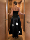 Satin A-Line Strapless Formal Dresses with 3D Flowers