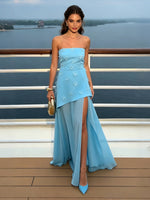 Chiffon A-Line Strapless Wedding Guest Dresses with Slit