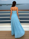 Chiffon A-Line Strapless Wedding Guest Dresses with Slit
