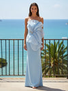 Satin Mermaid Strapless Wedding Guest Dresses with Ruffles