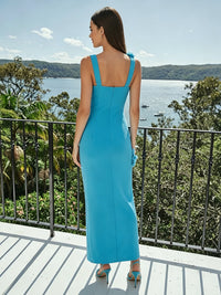 Jersey Sheath Square Neck Formal Dresses with 3D Flowers