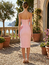 Satin Sheath Strapless Formal Dresses with 3D Flowers