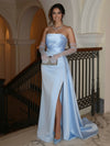 Satin Mermaid Strapless Formal Dresses with Front Slit