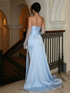 Satin Mermaid Strapless Formal Dresses with Front Slit
