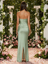Satin Mermaid Strapless Long Simple Ruched Formal Dresses