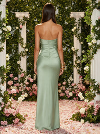 Satin Mermaid Strapless Long Simple Ruched Formal Dresses