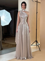 Metallic Satin A-Line One Shoulder Formal Dresses with 3D Flowers