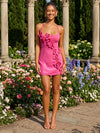 Crepe Sheath Spaghetti Straps Formal Dresses with 3D Flowers