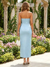 Glitter Satin Mermaid Strapless Formal Dresses with 3D Flowers