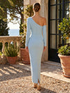 Jersey Sheath One Shoulder Formal Dresses with 3D Flowers