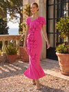 Jersey Sheath Asymmetric Neck Mother of the Bride Dresses with 3D Flowers